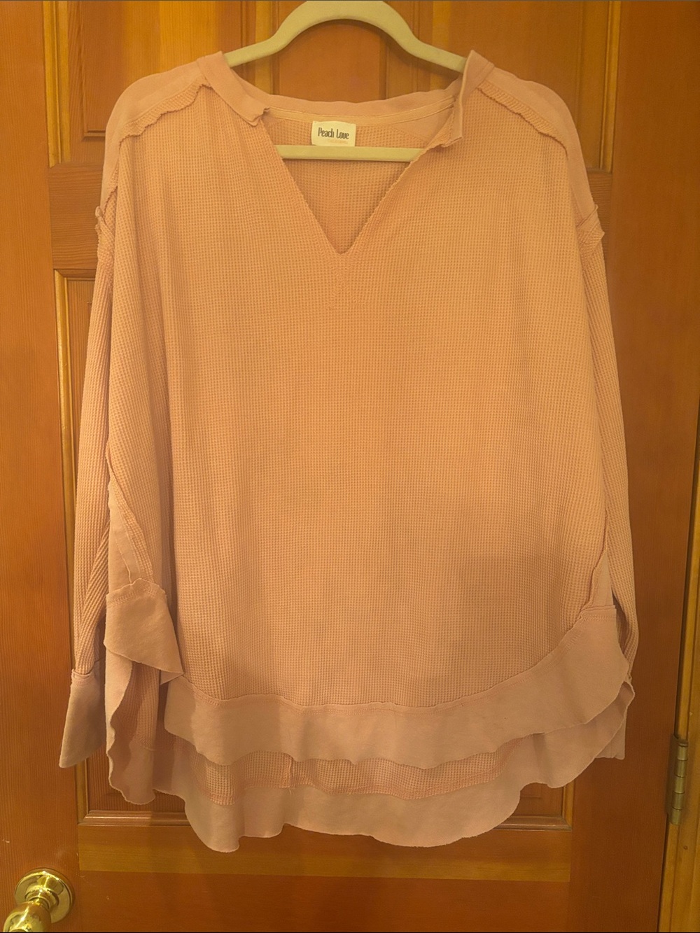 Peach Love California Dusty Rose Layered Waffle V-Neck Tunic